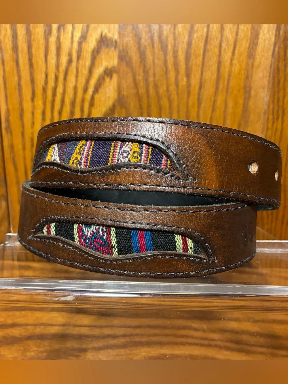 Vintage Latin Money Belt Tribal Embossed Textile Inlay Hidden Pocket